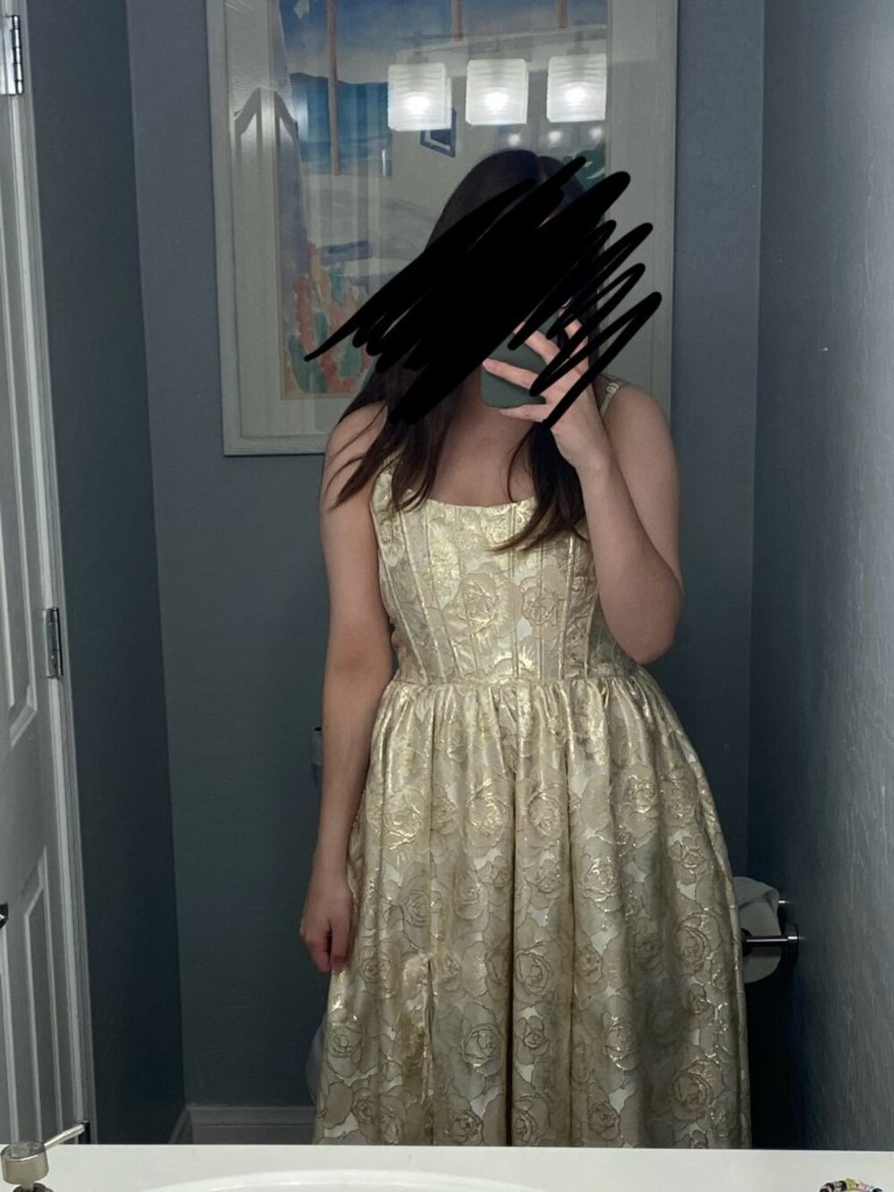 Windsor Women's Gold and Cream Dress Size Medium